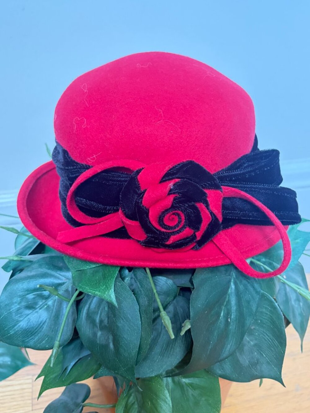 Galliano Sorbatti Red Rose Wool Hat Vintage Made in Italy - Picture 4 of 9